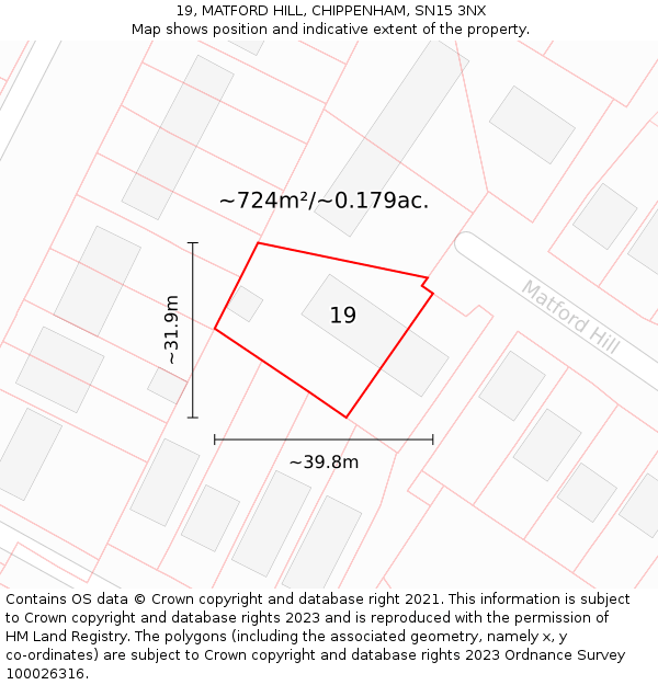 19, MATFORD HILL, CHIPPENHAM, SN15 3NX: Plot and title map