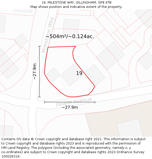 19, MILESTONE WAY, GILLINGHAM, SP8 4TB: Plot and title map