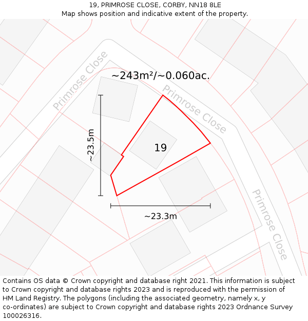 19, PRIMROSE CLOSE, CORBY, NN18 8LE: Plot and title map