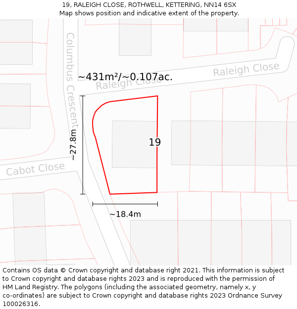 19, RALEIGH CLOSE, ROTHWELL, KETTERING, NN14 6SX: Plot and title map