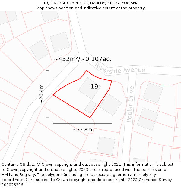 19, RIVERSIDE AVENUE, BARLBY, SELBY, YO8 5NA: Plot and title map