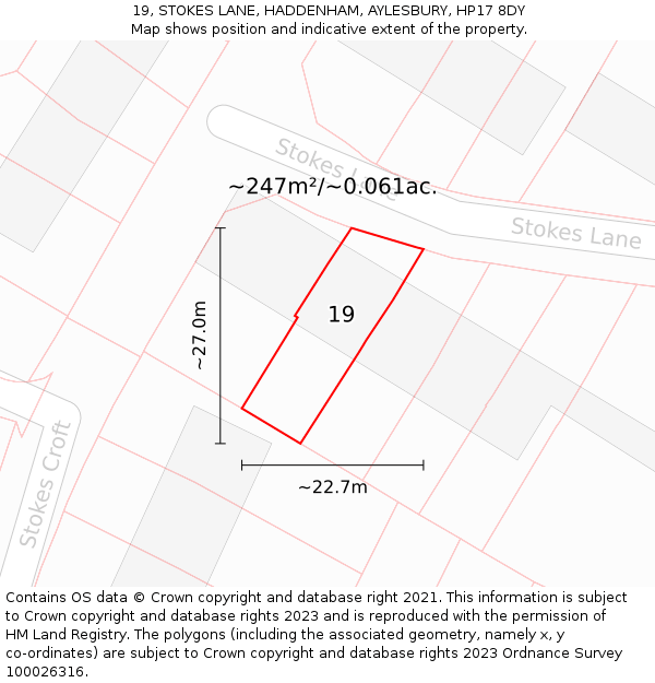 19, STOKES LANE, HADDENHAM, AYLESBURY, HP17 8DY: Plot and title map