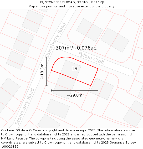 19, STONEBERRY ROAD, BRISTOL, BS14 0JF: Plot and title map