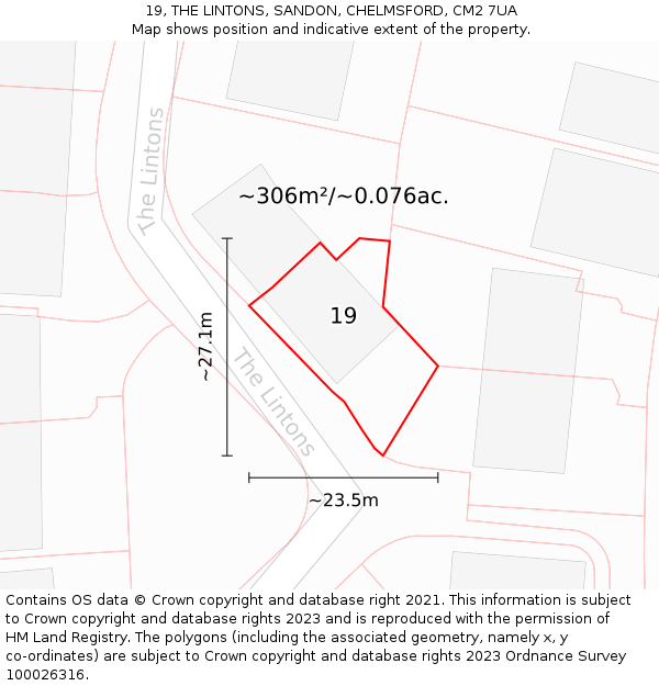 19, THE LINTONS, SANDON, CHELMSFORD, CM2 7UA: Plot and title map