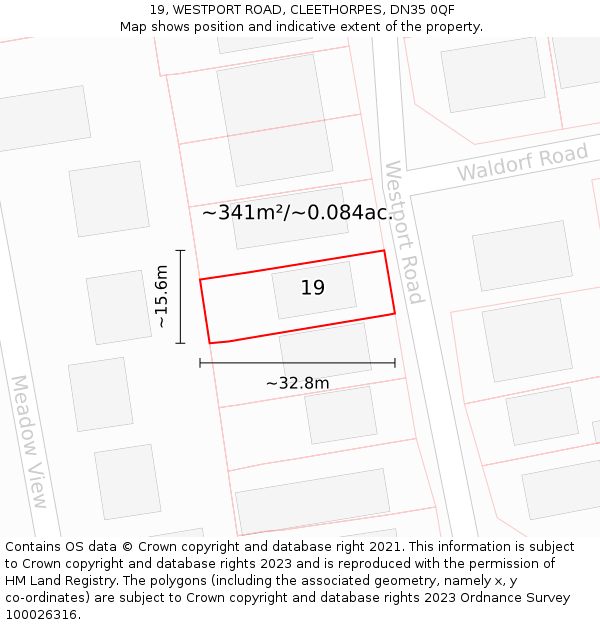 19, WESTPORT ROAD, CLEETHORPES, DN35 0QF: Plot and title map