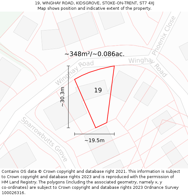 19, WINGHAY ROAD, KIDSGROVE, STOKE-ON-TRENT, ST7 4XJ: Plot and title map