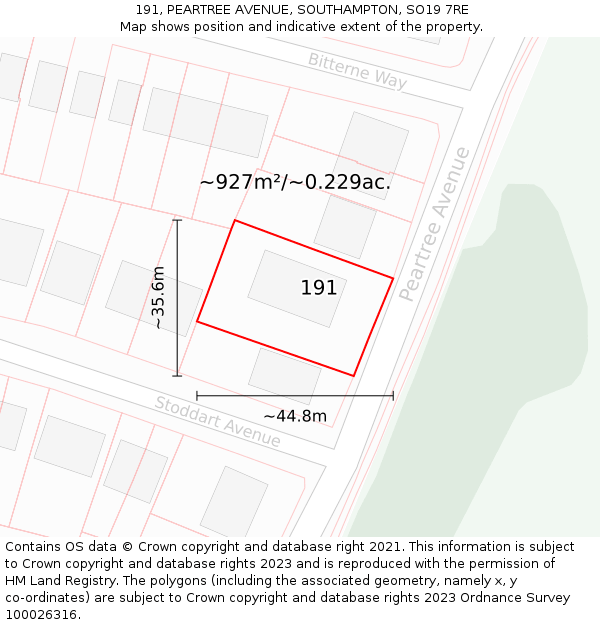 191, PEARTREE AVENUE, SOUTHAMPTON, SO19 7RE: Plot and title map