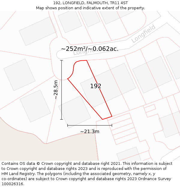 192, LONGFIELD, FALMOUTH, TR11 4ST: Plot and title map