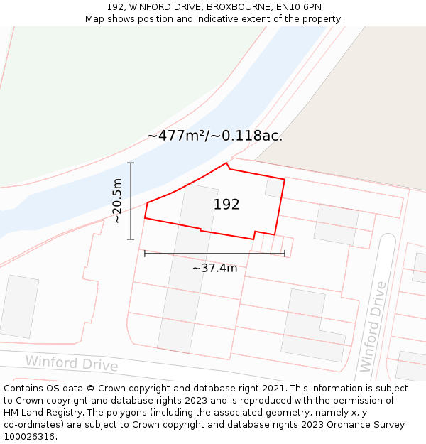 192, WINFORD DRIVE, BROXBOURNE, EN10 6PN: Plot and title map