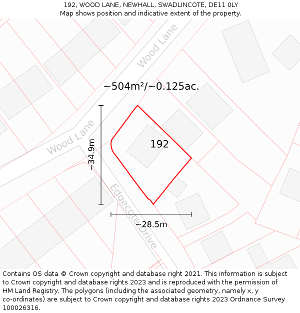 192, WOOD LANE, NEWHALL, SWADLINCOTE, DE11 0LY: Plot and title map