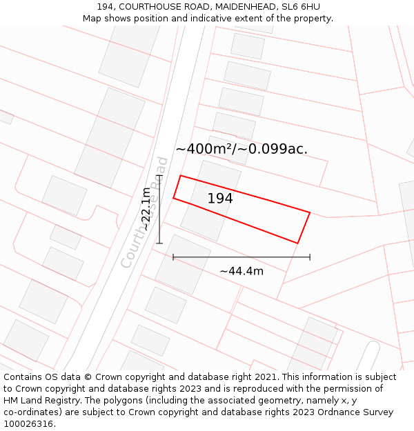 194, COURTHOUSE ROAD, MAIDENHEAD, SL6 6HU: Plot and title map