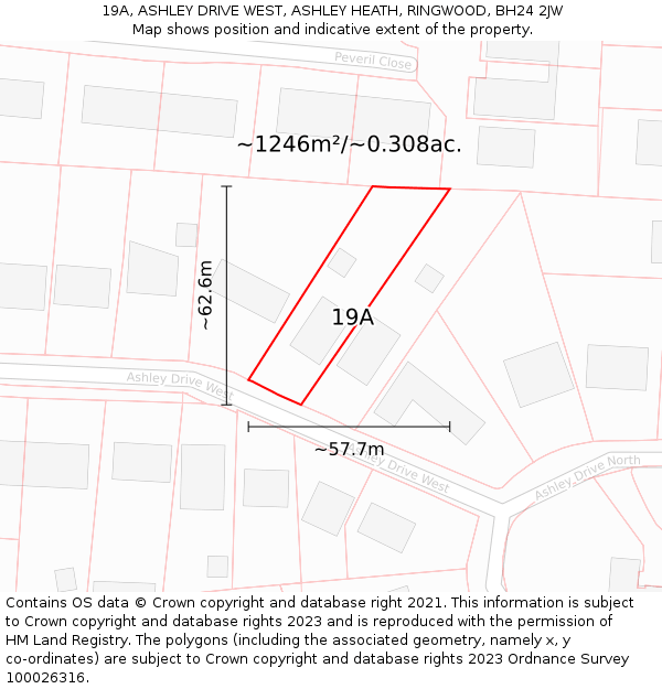 19A, ASHLEY DRIVE WEST, ASHLEY HEATH, RINGWOOD, BH24 2JW: Plot and title map