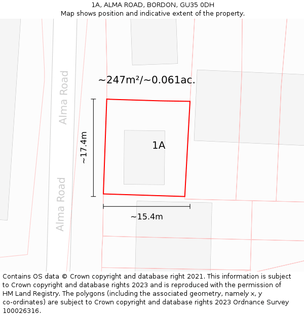 1A, ALMA ROAD, BORDON, GU35 0DH: Plot and title map