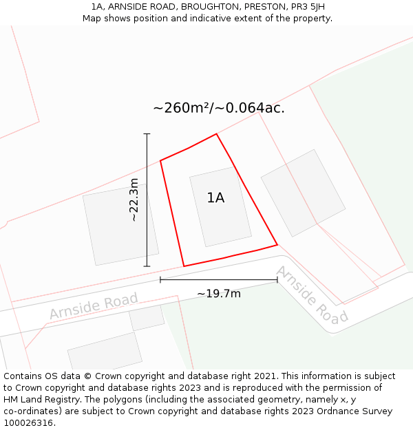 1A, ARNSIDE ROAD, BROUGHTON, PRESTON, PR3 5JH: Plot and title map