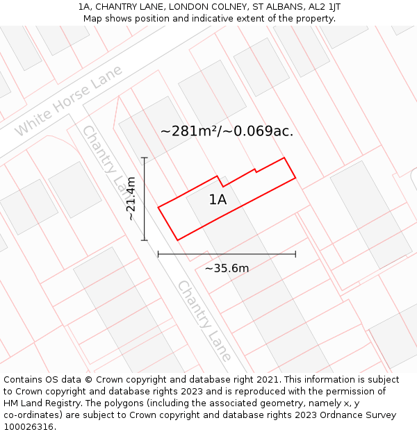 1A, CHANTRY LANE, LONDON COLNEY, ST ALBANS, AL2 1JT: Plot and title map