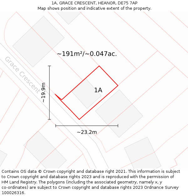 1A, GRACE CRESCENT, HEANOR, DE75 7AP: Plot and title map