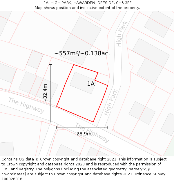 1A, HIGH PARK, HAWARDEN, DEESIDE, CH5 3EF: Plot and title map