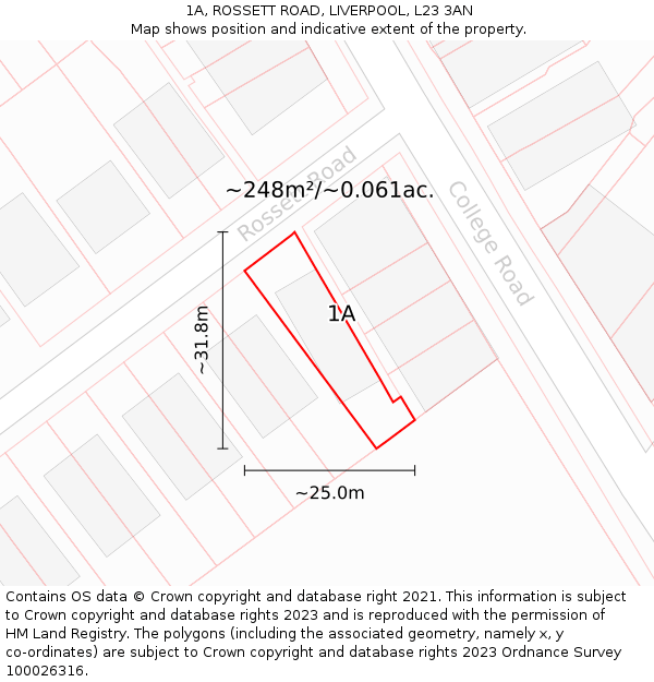 1A, ROSSETT ROAD, LIVERPOOL, L23 3AN: Plot and title map