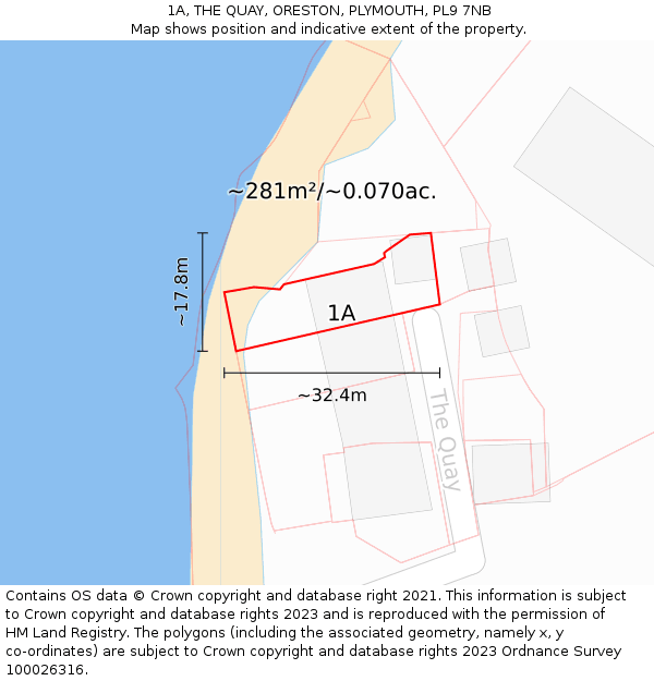 1A, THE QUAY, ORESTON, PLYMOUTH, PL9 7NB: Plot and title map