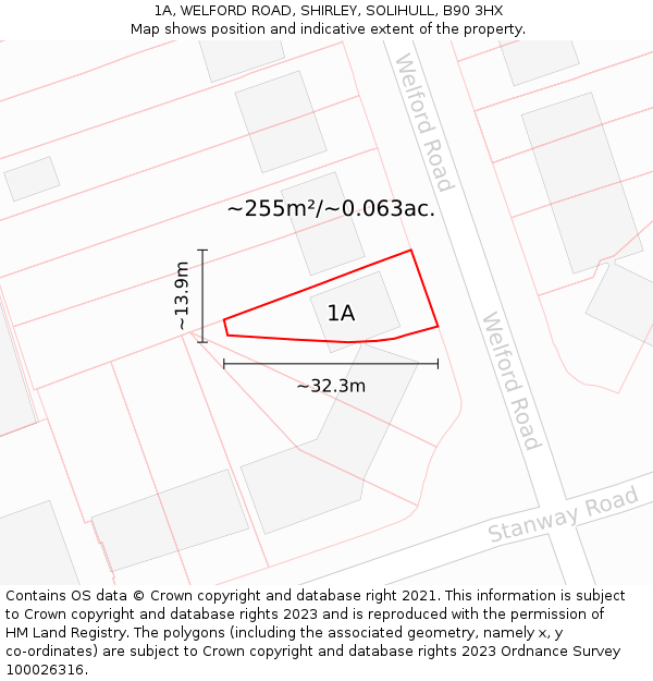 1A, WELFORD ROAD, SHIRLEY, SOLIHULL, B90 3HX: Plot and title map