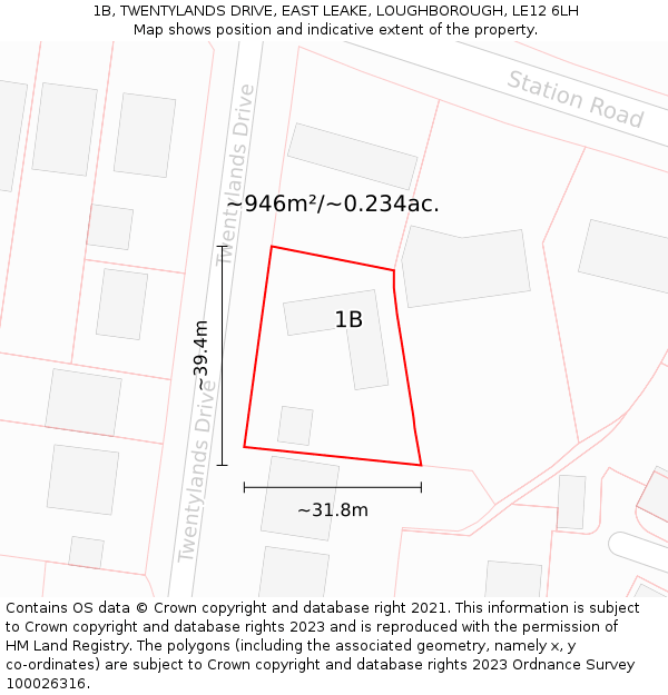 1B, TWENTYLANDS DRIVE, EAST LEAKE, LOUGHBOROUGH, LE12 6LH: Plot and title map