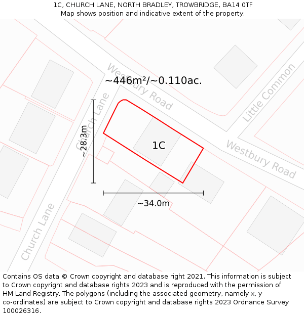 1C, CHURCH LANE, NORTH BRADLEY, TROWBRIDGE, BA14 0TF: Plot and title map