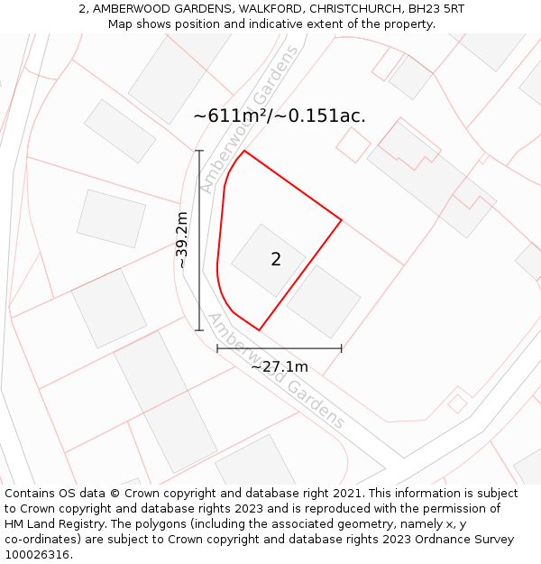 2, AMBERWOOD GARDENS, WALKFORD, CHRISTCHURCH, BH23 5RT: Plot and title map