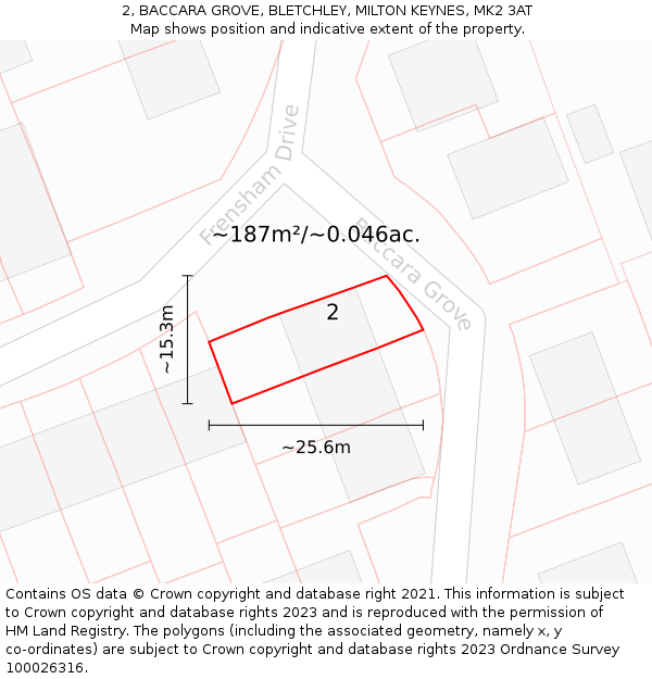 2, BACCARA GROVE, BLETCHLEY, MILTON KEYNES, MK2 3AT: Plot and title map