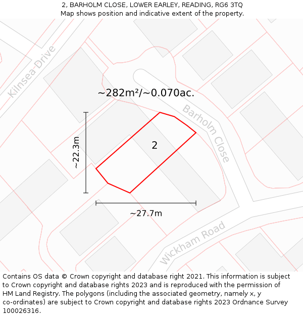 2, BARHOLM CLOSE, LOWER EARLEY, READING, RG6 3TQ: Plot and title map