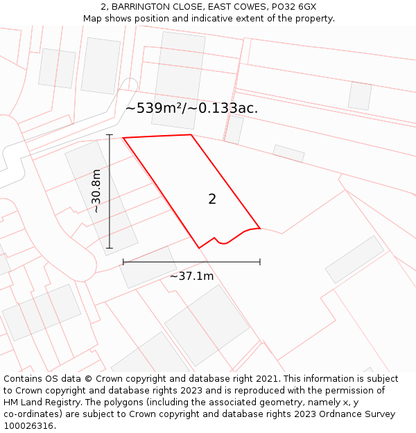 2, BARRINGTON CLOSE, EAST COWES, PO32 6GX: Plot and title map