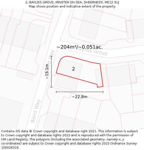 2, BAYLISS GROVE, MINSTER ON SEA, SHEERNESS, ME12 3UJ: Plot and title map