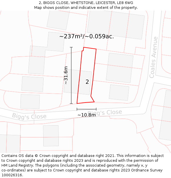 2, BIGGS CLOSE, WHETSTONE, LEICESTER, LE8 6WG: Plot and title map