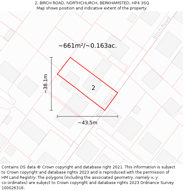 2, BIRCH ROAD, NORTHCHURCH, BERKHAMSTED, HP4 3SQ: Plot and title map