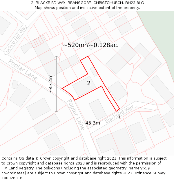 2, BLACKBIRD WAY, BRANSGORE, CHRISTCHURCH, BH23 8LG: Plot and title map