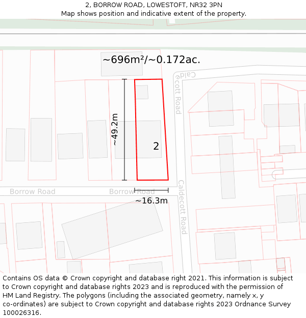 2, BORROW ROAD, LOWESTOFT, NR32 3PN: Plot and title map
