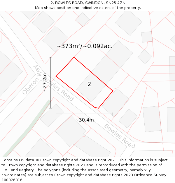 2, BOWLES ROAD, SWINDON, SN25 4ZN: Plot and title map