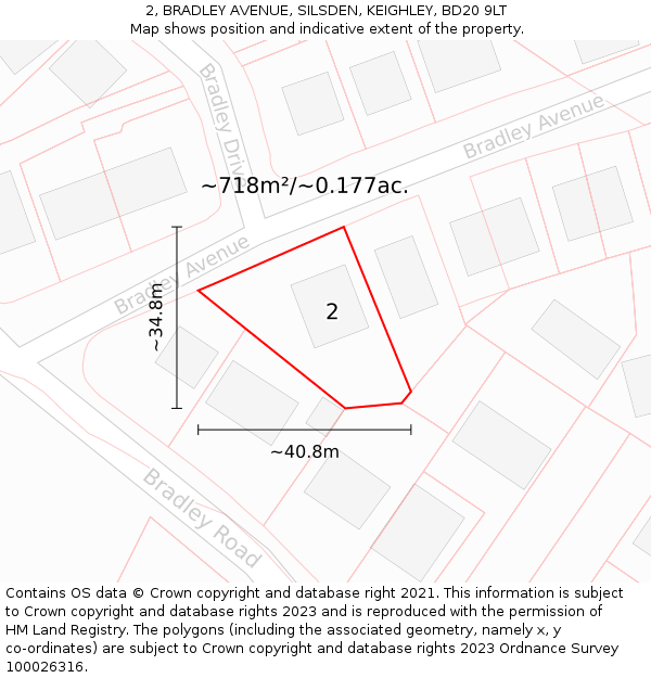 2, BRADLEY AVENUE, SILSDEN, KEIGHLEY, BD20 9LT: Plot and title map