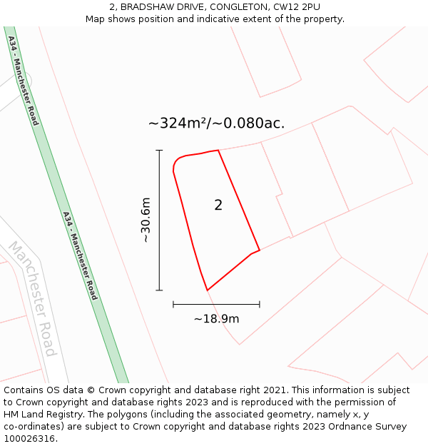 2, BRADSHAW DRIVE, CONGLETON, CW12 2PU: Plot and title map