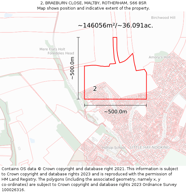 2, BRAEBURN CLOSE, MALTBY, ROTHERHAM, S66 8SR: Plot and title map