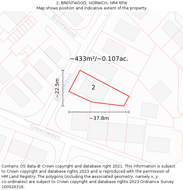 2, BRENTWOOD, NORWICH, NR4 6PW: Plot and title map