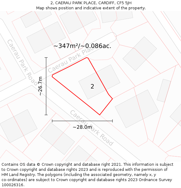 2, CAERAU PARK PLACE, CARDIFF, CF5 5JH: Plot and title map