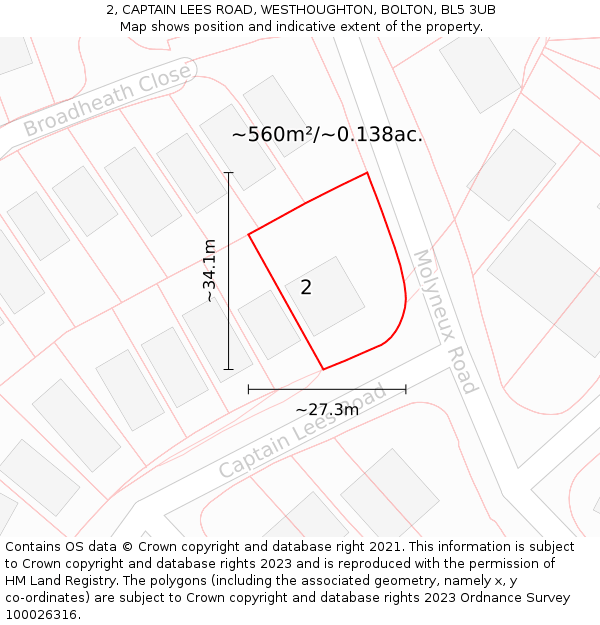 2, CAPTAIN LEES ROAD, WESTHOUGHTON, BOLTON, BL5 3UB: Plot and title map