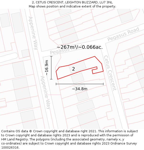 2, CETUS CRESCENT, LEIGHTON BUZZARD, LU7 3NL: Plot and title map