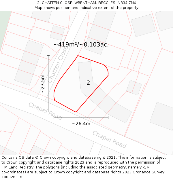 2, CHATTEN CLOSE, WRENTHAM, BECCLES, NR34 7NX: Plot and title map