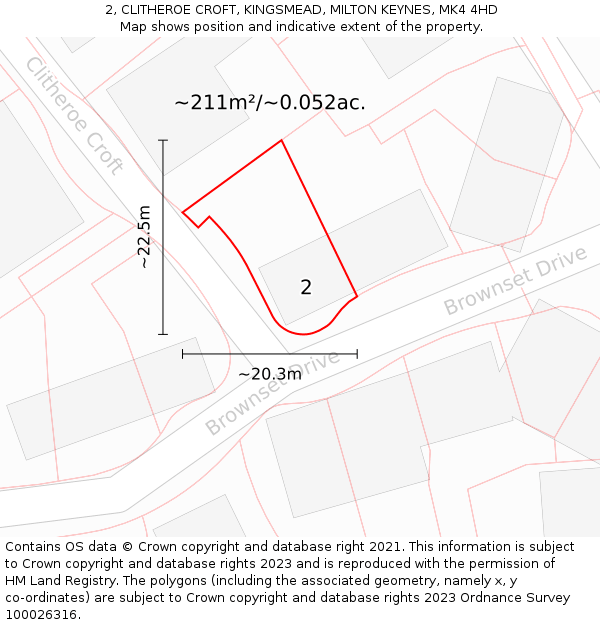 2, CLITHEROE CROFT, KINGSMEAD, MILTON KEYNES, MK4 4HD: Plot and title map