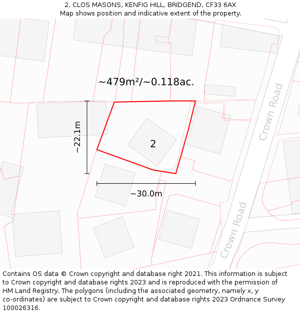 2, CLOS MASONS, KENFIG HILL, BRIDGEND, CF33 6AX: Plot and title map