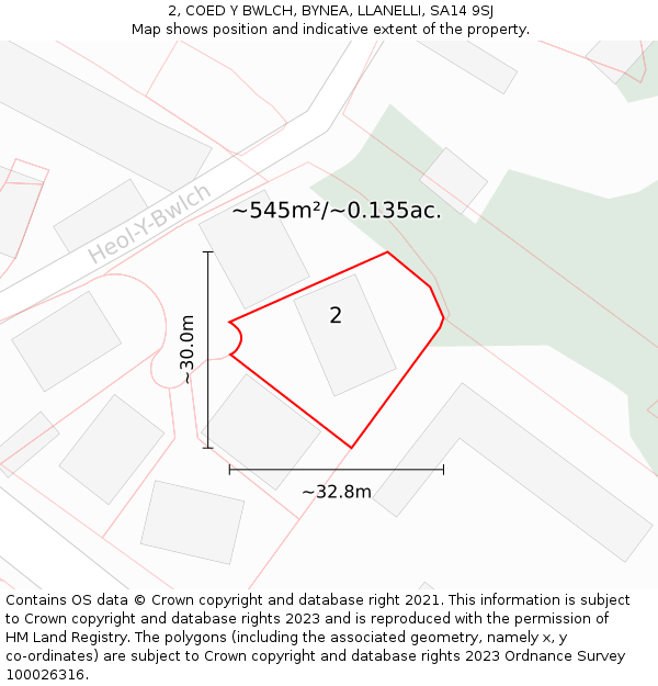 2, COED Y BWLCH, BYNEA, LLANELLI, SA14 9SJ: Plot and title map