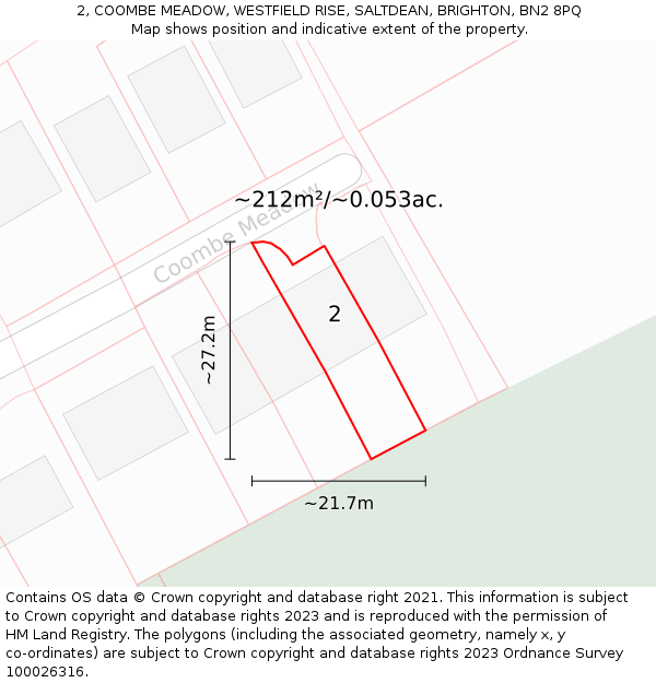 2, COOMBE MEADOW, WESTFIELD RISE, SALTDEAN, BRIGHTON, BN2 8PQ: Plot and title map