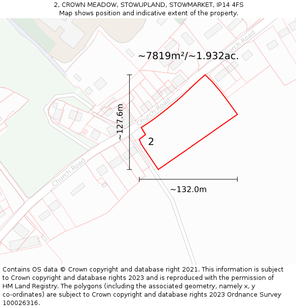 2, CROWN MEADOW, STOWUPLAND, STOWMARKET, IP14 4FS: Plot and title map