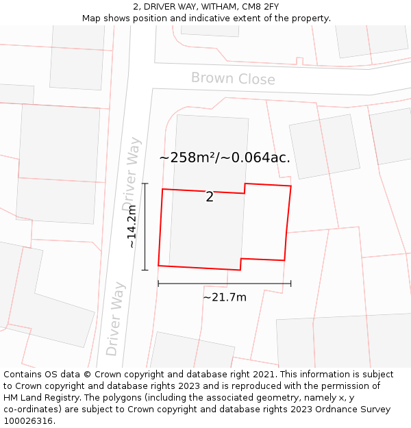 2, DRIVER WAY, WITHAM, CM8 2FY: Plot and title map